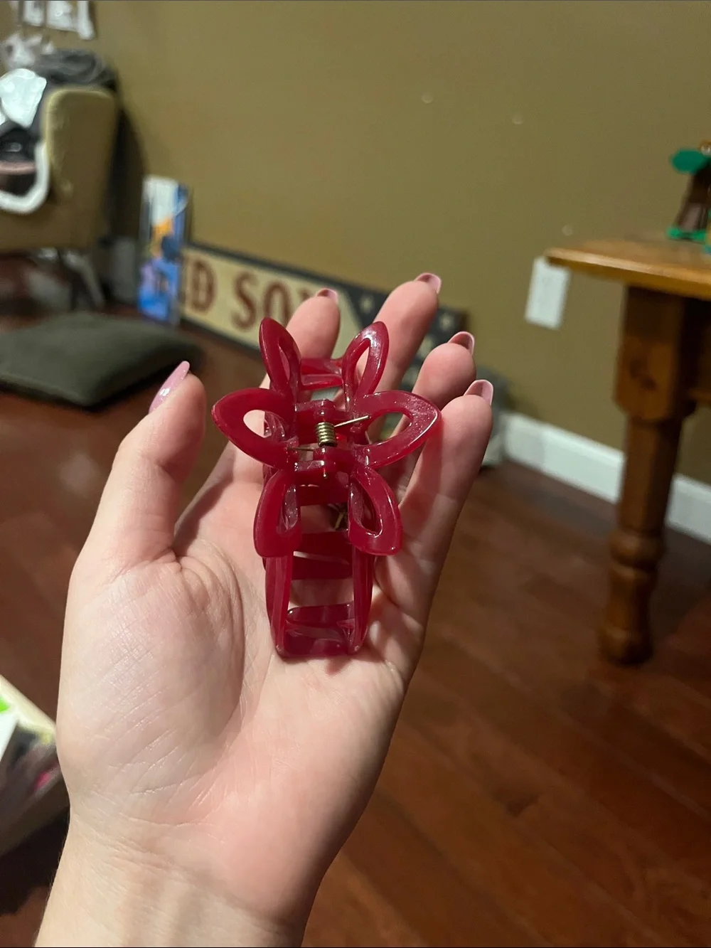 Red Flower Claw Hair Clip for Women - Classic Hold